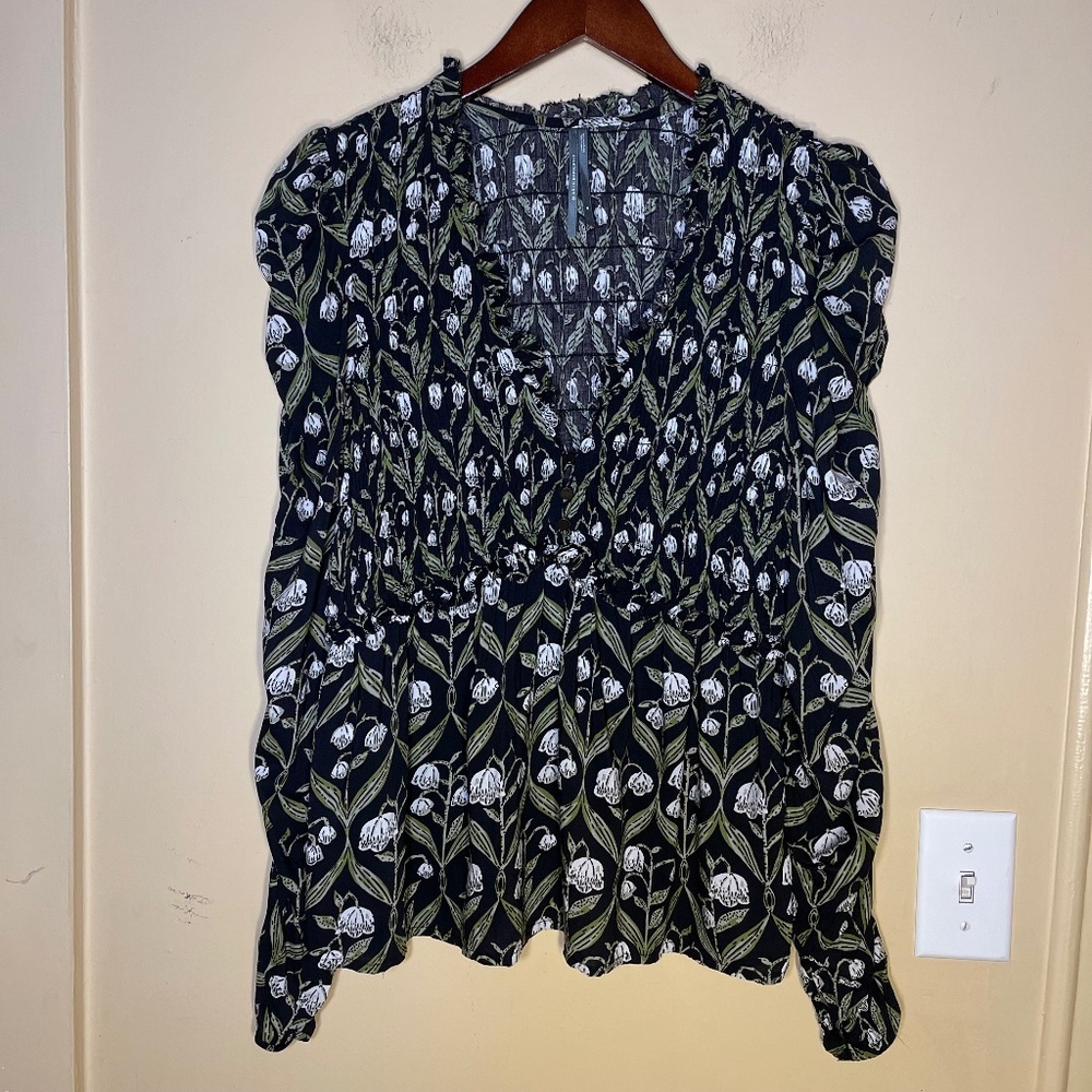 Anthropologie Black and White Floral Blouse - Picture 1 of 9